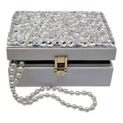 Rectangle Jewellery Box & Sparkling Glass Crystal Rhinestone Gems on Lid