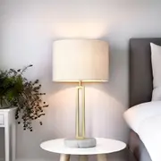 Brielle Marble and Metal Table Lamp - Gold, Fabric Shade, 455mm High, PL0008