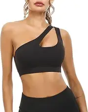 [Sykooria] Womens One Shoulder Sports Bras Workout Yoga Bras Sexy Cute Medium Support Crop Tops