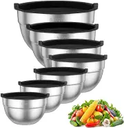 7PCS Mixing Bowls with Lids Set, Stainless Steel Nesting Mixing Bowl Set for Bak