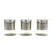 Stainless Steel Plastic Glass Base Canister Tea Sugar Coffee Set of 3 13.5*10 cm
