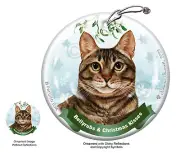 Tabby Cat Bellyrubs and Christmas Kisses Holiday Ornament