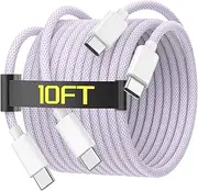 10FT USB C to USB C Charging Cable for iPhone 16 15, 60W Long Type C to C Charger Cable Cord for iPhone 16/ 16 Plus/16 Pro/16 Pro Max/15/15 Plus/15 Pro/15 Pro Max, iPad Pro/Air/Mini, MacBook, Purple