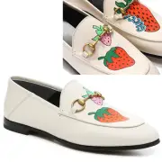 GUCCI SHOES PRINCETOWN STRAWBERRY LEATHER BRIXTON LOAFER w HORSEBIT $890 37 7