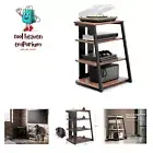 Design 4-Tier AV Media Stand Corner Shelf for Record Player Wooden Stereo Cab...