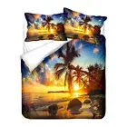 Sea Beach Palm Bedding Duvet Quilt Cover Set Holiday Gift Single Double Queen
