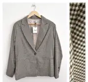 New Atmos & Here Rejina Check Blazer Jacket in Tan / Brown Size 16