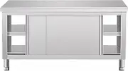 Snaweo Stainless Steel Table, Commercial Stainless Steel Work Table, Heavy Duty Prep Stainless Steel Prep Table with Sliding Doors and Adjustable Feet for Restaurant(120x50x80cm)
