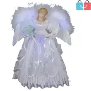12-Inch White and Silver Fiber Optic Angel Tree Topper - Lights Up Charmingly