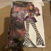 Carnival Clown Costume Girls Childs Large 12-14 One Piece Checkered Flared New