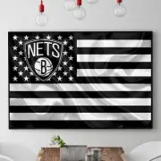 Brooklyn Nets NBA Team Basketball Flag Decor Art Print EXTRA LARGE 66"x44"