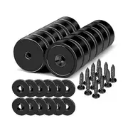 Neodymium Cup Magnets with Hole - 12 Pack, 40lbs Force, Countersunk Hole Black