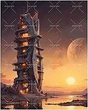 TAOPAOLAB Sci-Fi Architecture Paint by Numbers Kit for Adults - DIY Futuristic Tower at Sunset Painting on Canvas 16x20In, Acrylic Paint Set, Suitable for Beginners, Art for Home Decoration or Gifts
