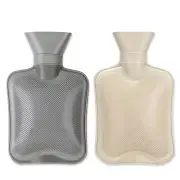 2 Pack 1L Hot Water Bottle Rubber Hot Water Bag for Pain Relief Hand Feet Warmer