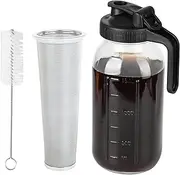 XlavMman Cold Brew Coffee Maker-64oz (2 Quart) Durable Glass Mason Jar Cold Brew Pitcher, Flip Cap Lid with Handle,Stainless Steel Super Dense Filter for Iced Brew Coffee, Iced Tea, Sun Tea