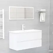 2 Piece Bathroom Furniture Set White Engineered Wood,Stylish Bathroom Vanity Set with Mirror and Cabinet Ample Storage Modern Design White Engineered Wood Furniture Sets