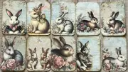 Victorian bunny junk journal vintage junk journal rabbits card toppers set of 10