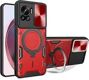 [XBS-Better] Hybrid Heavy Duty Bumper Cover with Slide Camera Lens Cover with Built-in 360° Flexible Rotate Holder Magnetic Plate Kickstand Case for Motorola Edge 30 Ultra/X30 Pro-Red