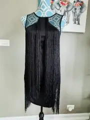 ASOS DESIGN fringe and mesh mini shift dress in black Size 4