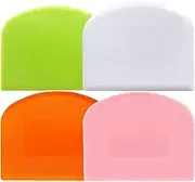4 Pack Dough Scraper Bench Scraper for Baking, BPA Free PE Plastic Flexible Bowl Scraper, Food-Safe Plastic Dough Cutter for Bread Cake Dough Fondant Icing, White/Green/Orange/Pink