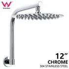 WELS Round 12" Chrome Rainfall Shower Head Hige Rise Swivel Gooseneck Shower Arm