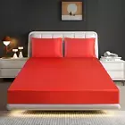 Satin Silk Fitted Sheet with Pillowcase Set Breathable Soft Bedding Brushed Fabr