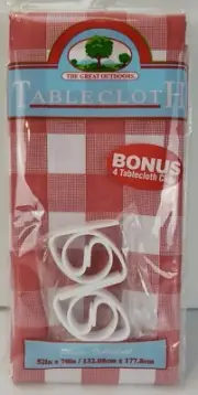 The Great Outdoors Red Tablecloth With Bonus 4 Tablecloth Clips 52" X 70" NEW
