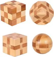 4 Pack Wooden Puzzle Games Brain Teasers Toy- 3D Puzzles for Teens and Adults