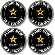 4-Pack Small: Round Proud Mom of A Soldier Sticker (Mother Vinyl Decal United States u.s. Logo Laptop Cell Phone (1.5 inch) US Army Licensed