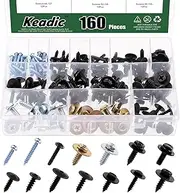 Keadic 160Pcs 14 Kinds Metal Car Self Tapping Screw Bolt Assortment Kit with Truss/Wafer/Hex Head Sems Screws Bumper Cover Washers Fender Liner Splash Compatible with GM Ford Porsche Toyota