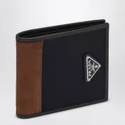 [Prada] Blue/brown nylon and suede bi-fold wallet One size Blue