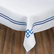 NEW Serenk Greek Key Linen Tablecloth Blue 155x250cm