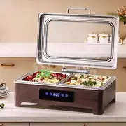 RODOVIA Electric Chafing Dish Buffet Server, 2 Trays, 13L Food-Grade Stainless Steel Buffet Servers and Warmers with Temperature Control of 40°C~90°C for Parties, Catering (13L 2Trays)