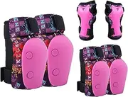 6 in 1 Bike Pads Set Knee Pads Elbow Pads Wrist Guards Sport Protective Gear Set for Cycling Skateboard Roller Skating Pink M