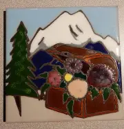 Dahlias and Mt. Rainier - Decorative Tile - New - Great Gift Idea