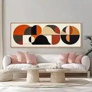 Earthy Tones Mcm Style Panoramic Print Geometric Shapes Abstract Wall Art Extra Wide Oversized Art