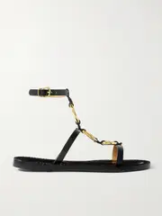 [AMANU] AMANU - The Bazaruto Embellished Croc-effect Leather Sandals - Black - US6 US 6 Black
