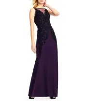 ADRIANNA PAPELL Size 0 Amethyst Beaded Bodice Long Gown NWT $359