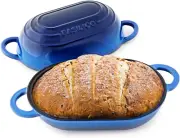 Enameled Cast Iron Bread Oven 2 Qt (Blue), Non-Stick Single Loaf Cast Iron Bread