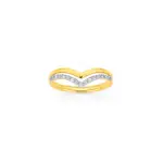 9ct Gold Diamond Double V Shape Split Ring