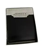 NEW Amity Cowhide Smooth Leather Billfold Wallet, Black Bi-fold Mens