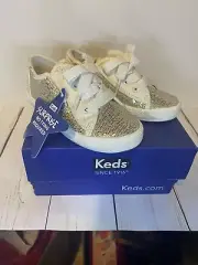 Keds Jr Sparkle Girls 6m Nib White Silver Glitter Toddler Shoe