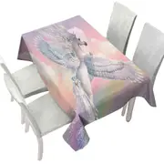 Fantasy Art Over the Rainbow Flying White Horse Tablecloth