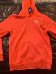 NWT Boy's L Large Under Armour Essential Fleece Hoodie Venom RED Orange Pocket