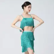 Ladies Tassel Dance Top Skirt Set Ballroom Dancewear Tango Salsa Rumba Costume