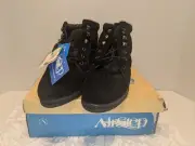 AirStep Women's Black Lace Up Leather Flat Bootie Size 10W 26238