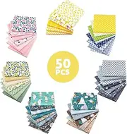 Aubliss 50pcs 100% Cotton Fabric Bundle 10" x 10" (25cm x 25cm) PreCut Fat Squares Sheets Printed Floral Sewing Supplies for Patchwork Sewing DIY Crafting Quilting Fabric