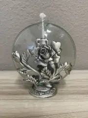 Vintage Pewter & Glass Roses Circle Oil Lamp or Vase Glass topper/wick