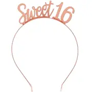 16th Blush Rose Gold Elegant Sweet 16 Sixteen Metal Headband