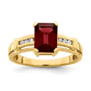 14K Yellow Gold Garnet and White Topaz Square Ring
